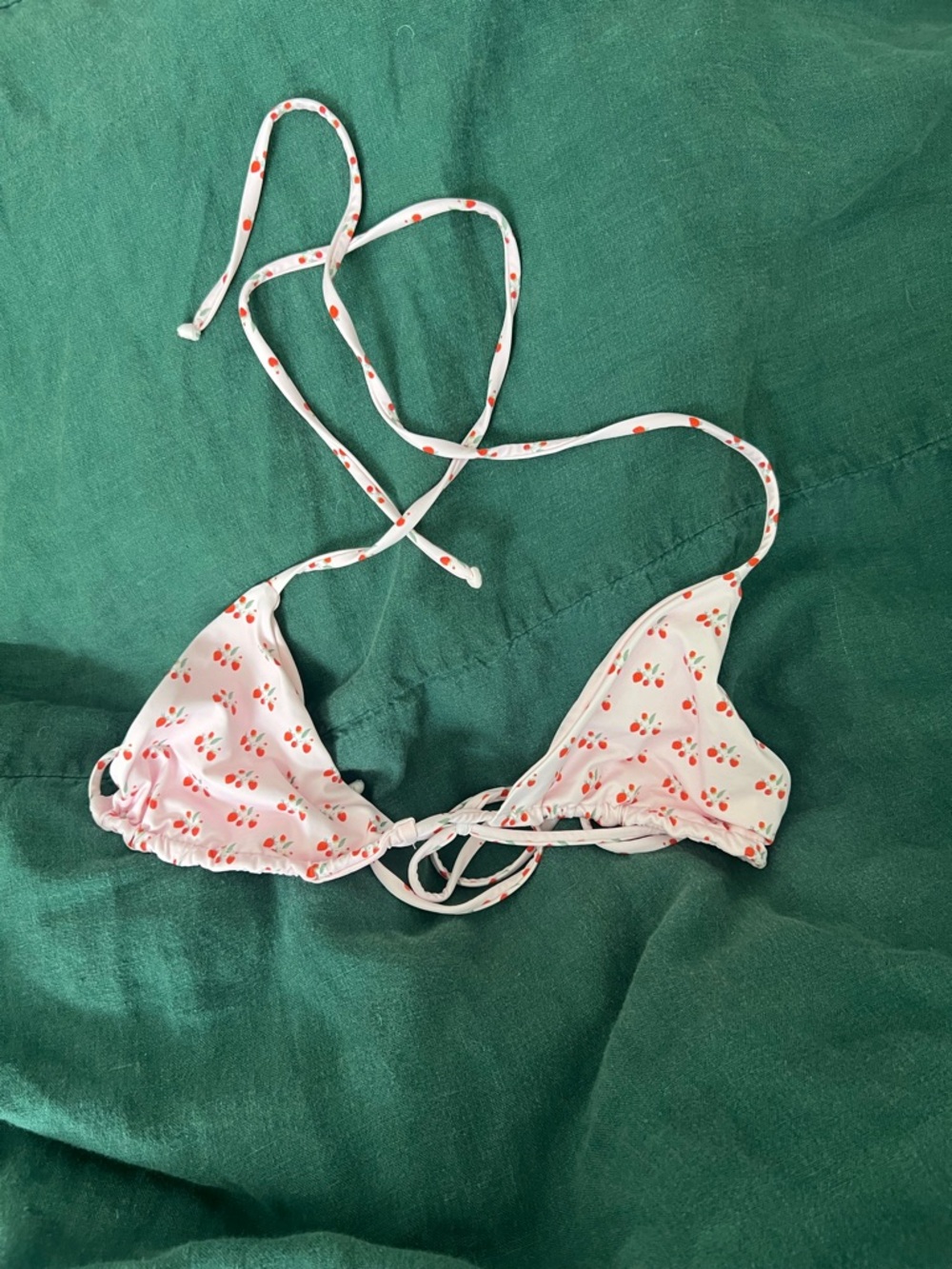 Pink Cherry Print Triangle Bikini Top